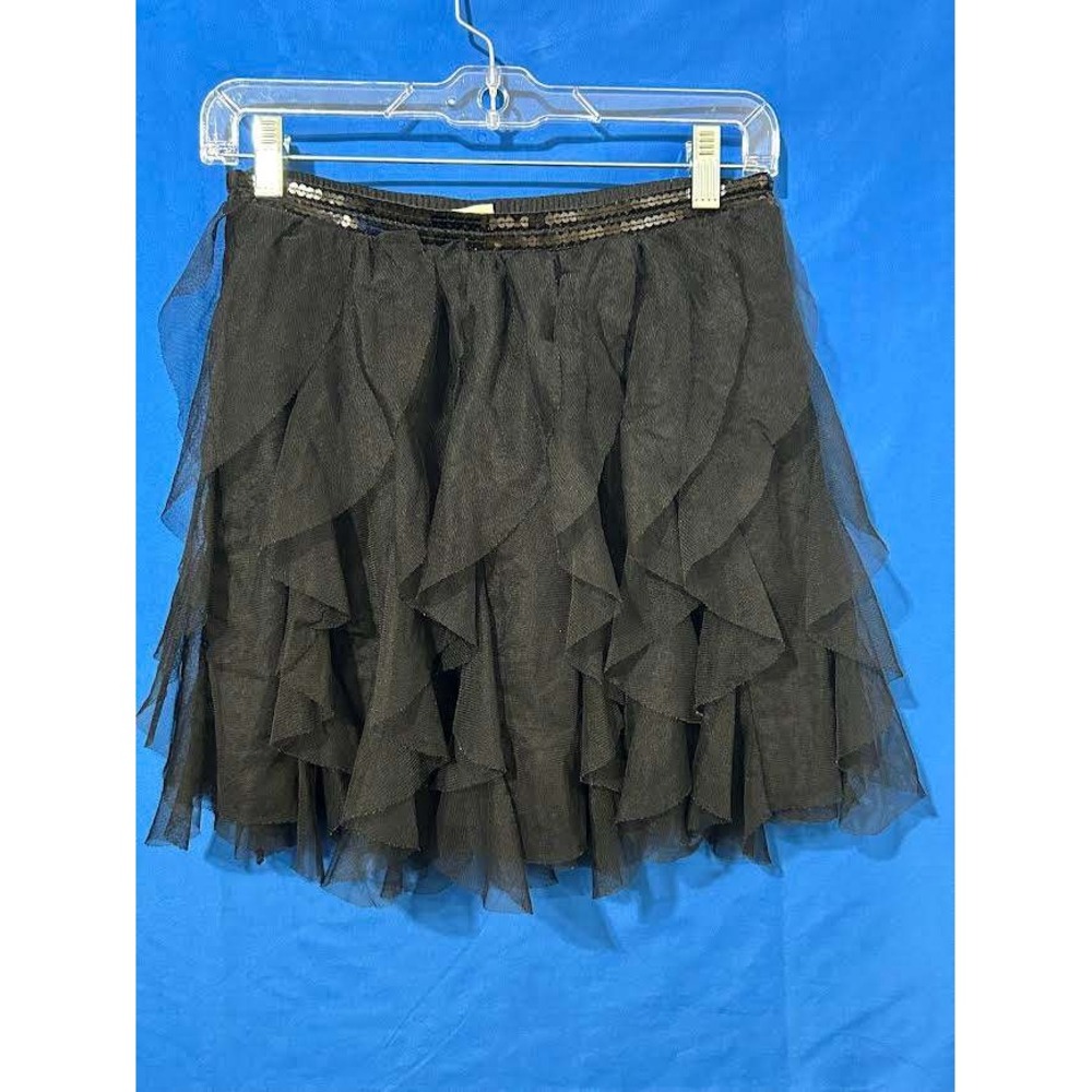 Cherokee Black Tulle Ruffle Rave Sequin Skirt Witchy Goth Dark Academia Small